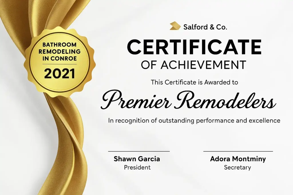 Home 8 Award Certification for premium bathroom remodeler